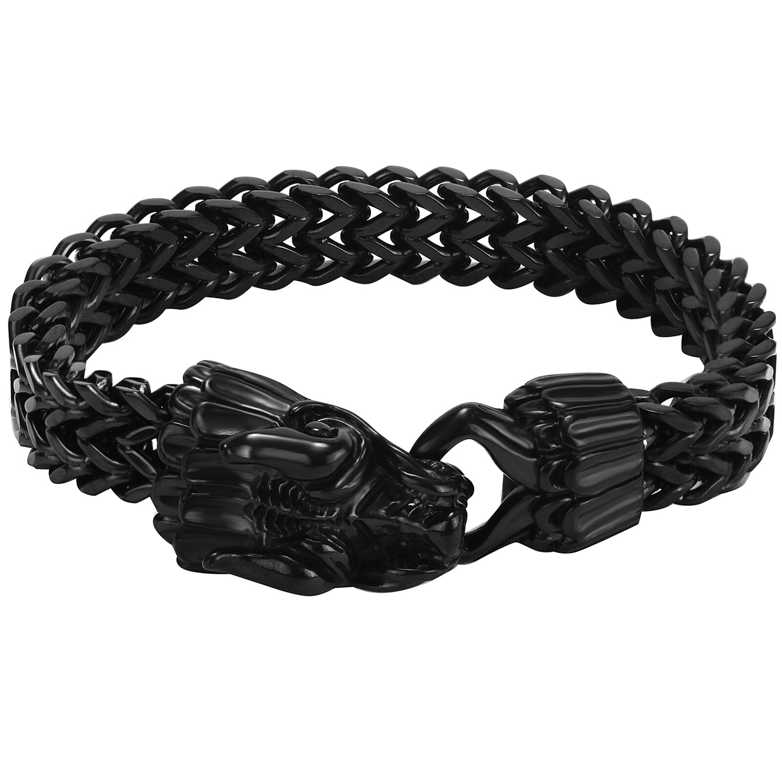 8.7 inches Mens Stainless Steel Dragon Head Biker Bracelet Figaro Chain Bangle