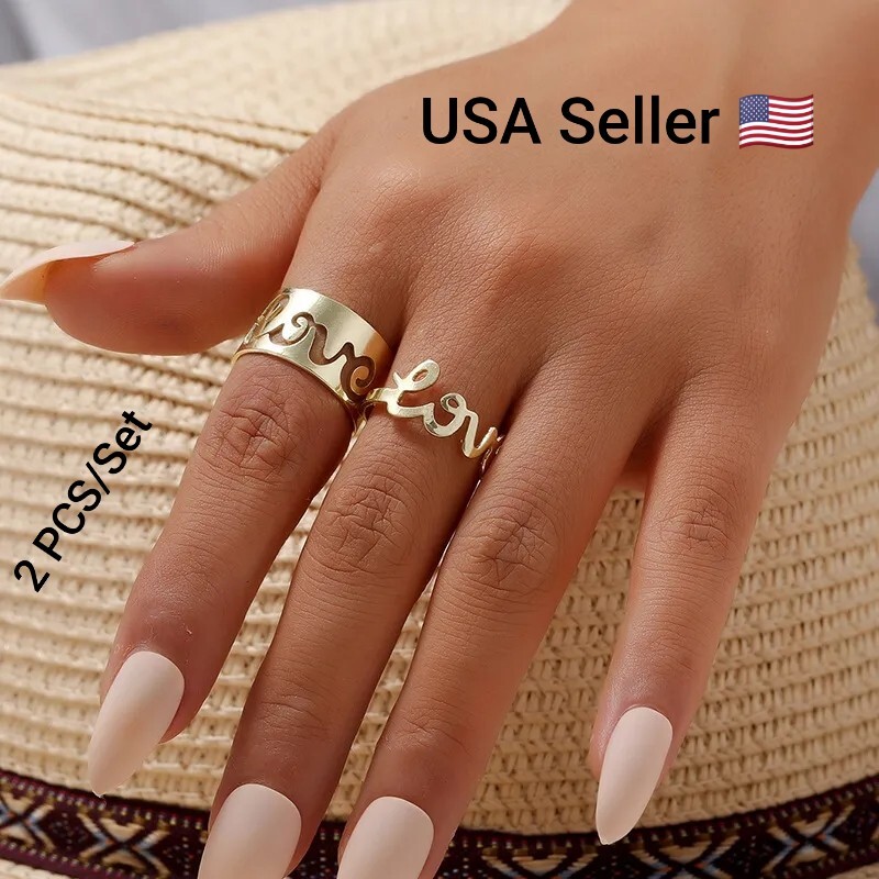 Bohemia Hollow English Letter LOVE Opening Finger Rings Adjustable Unisex Ring