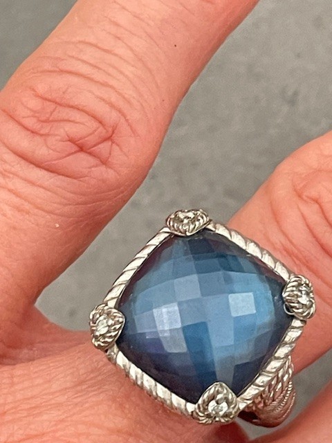 Judith Ripka .925 Sterling midnight sapphire blue cocktail ring