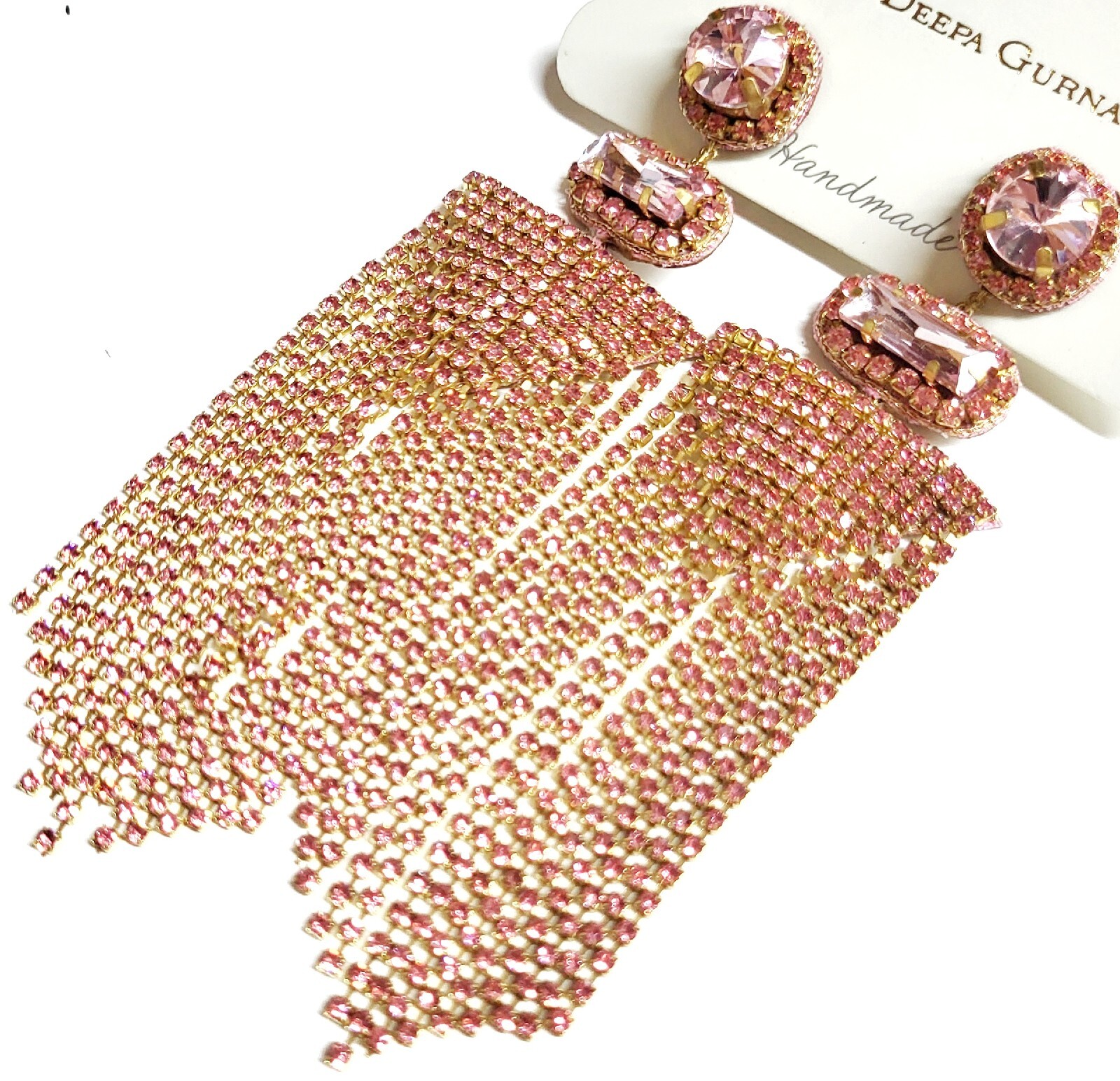 Deepa Gurnani Crystal Chandelier Earrings Peach Pink Goldtone Nickel Free NWT