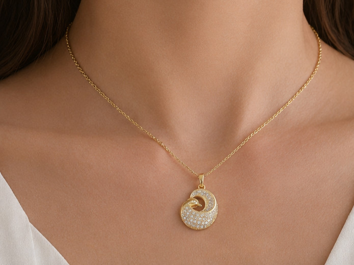 2.50 Ct Round Simulated Diamond Circle Pendant Necklace 14K Yellow Gold Plated