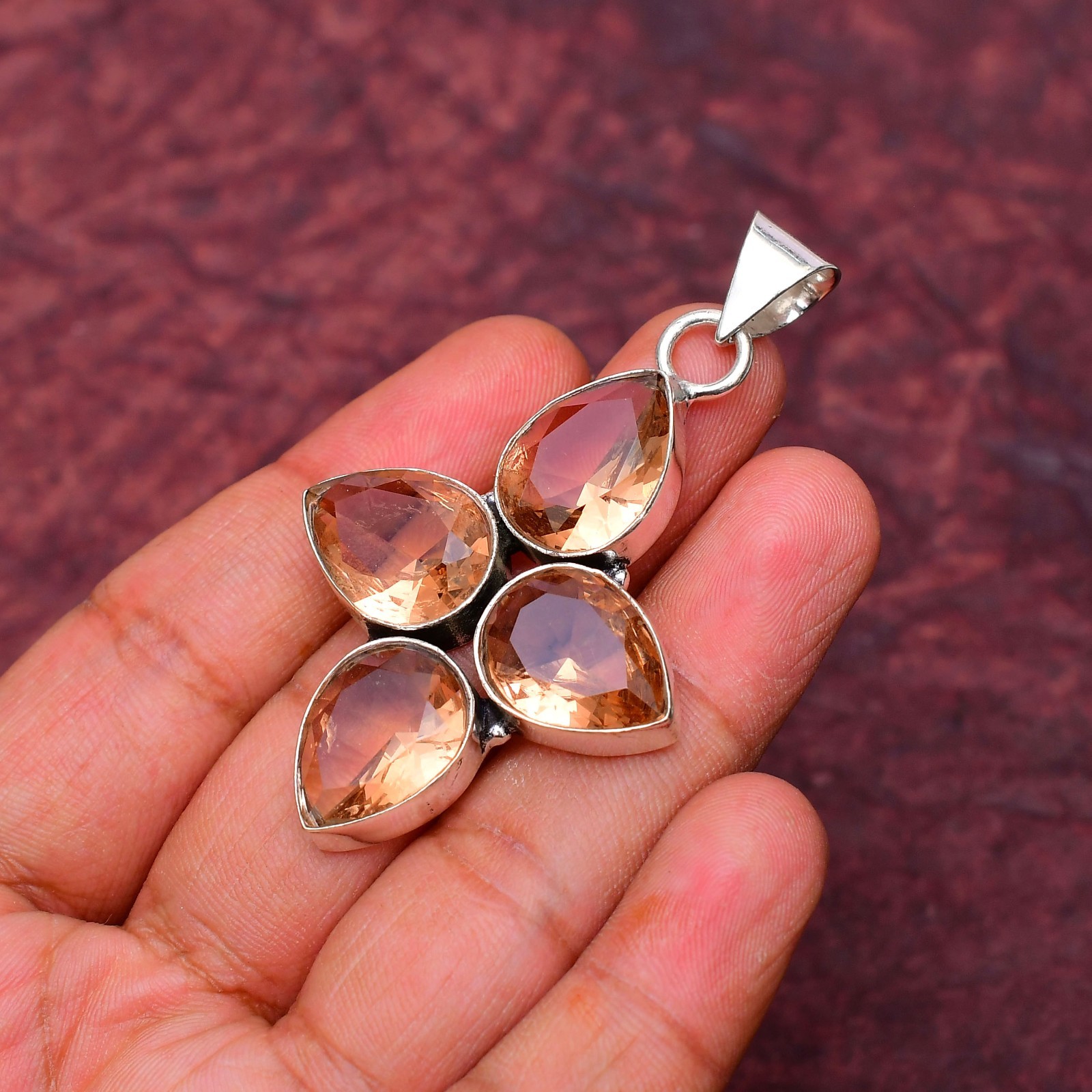 Morganite Gemstone 925 sterling silver Handmade Cross Pendant Jewwelry 2.28″