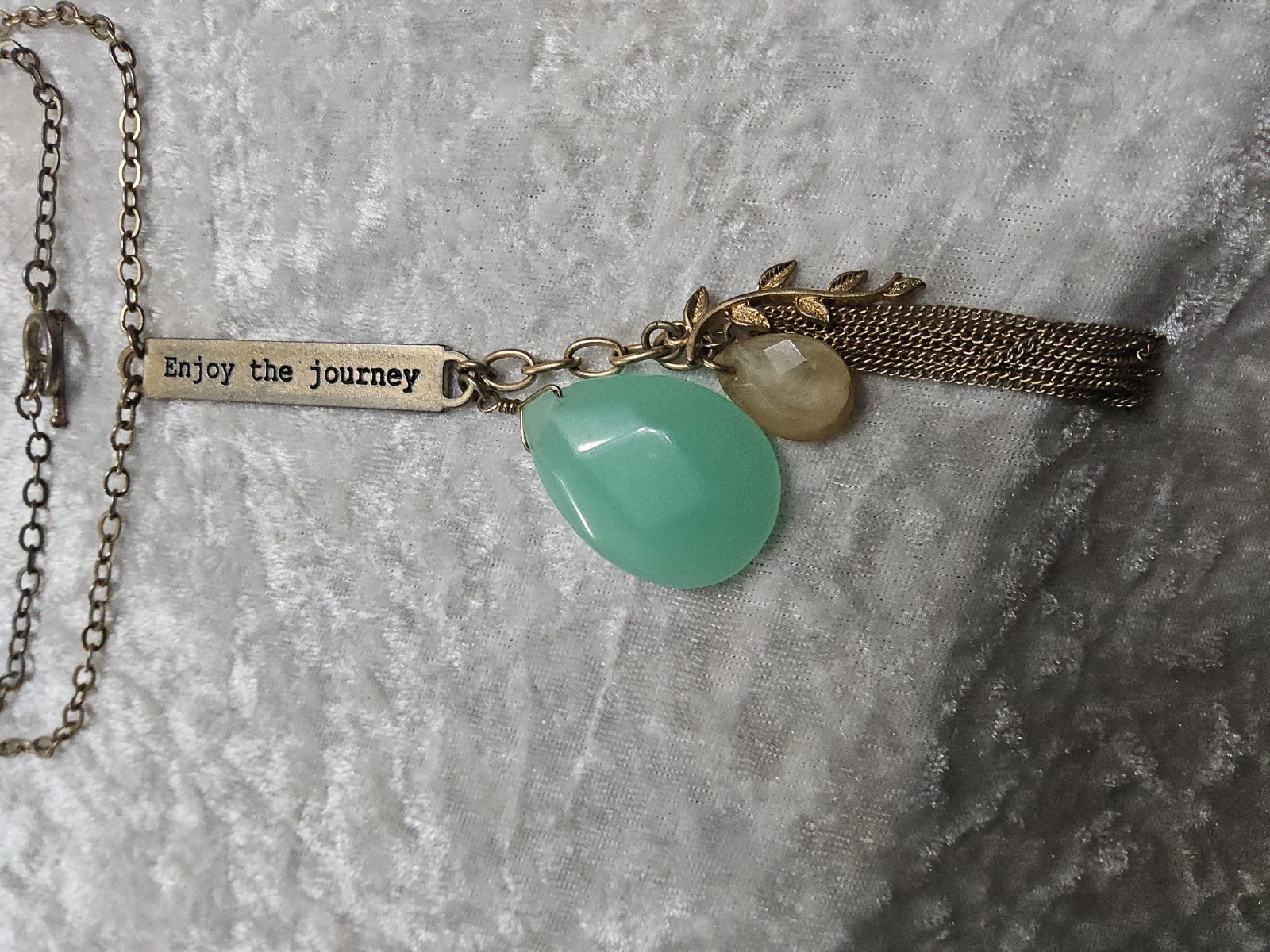 Vintage Aquamarine Enjoy The Journey Pendant Long Chain Necklace 28in