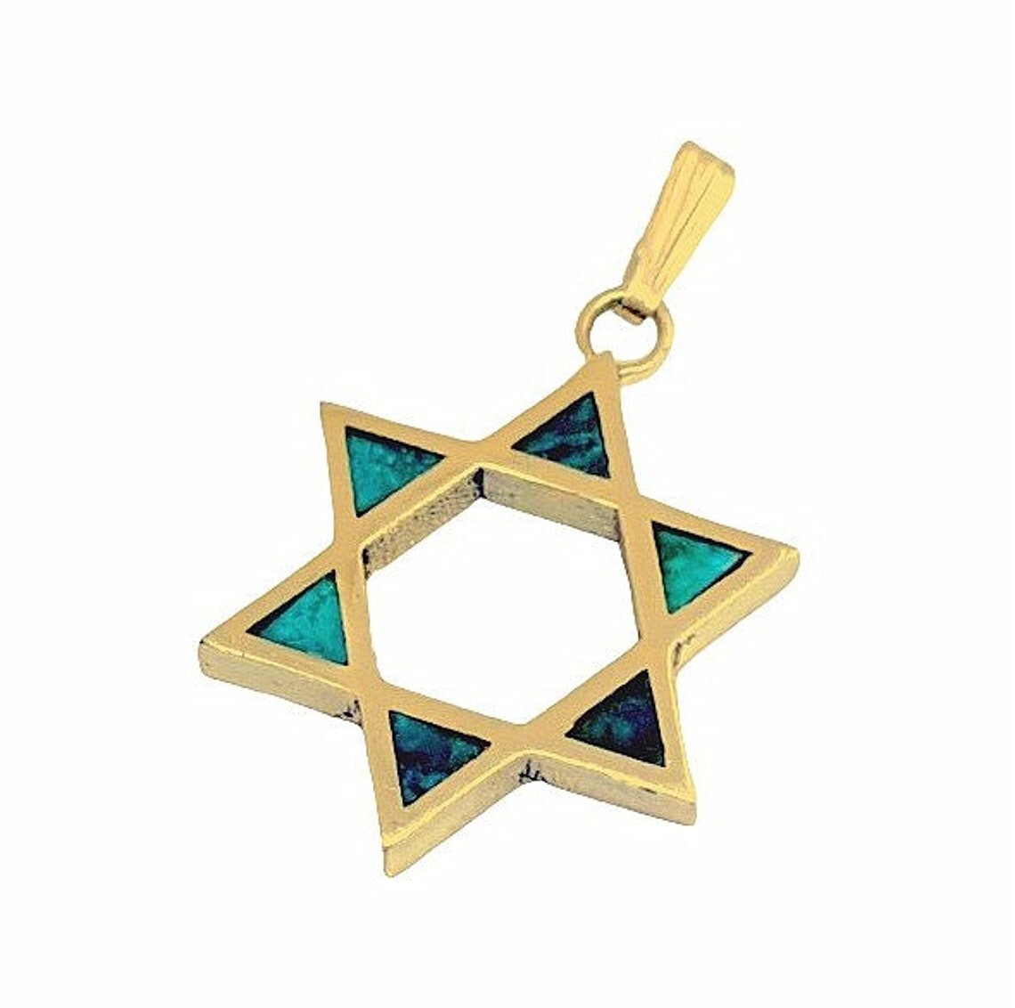 14k Gold Eilat Stone Star of David Pendant Jewelry Unisex 0.8 inch Wide