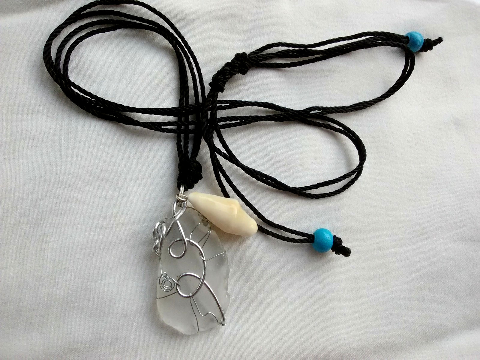 Frosted Beach Sea Glass Pendant Necklace 32″ Adj Nautical Jewelry USA Seller