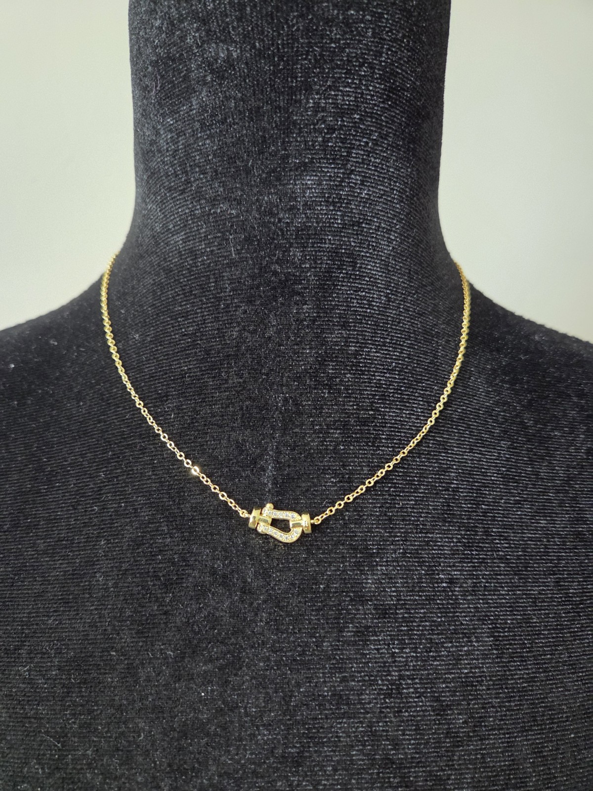 Gold Tone Crystal Horse Bit Pendant Necklace