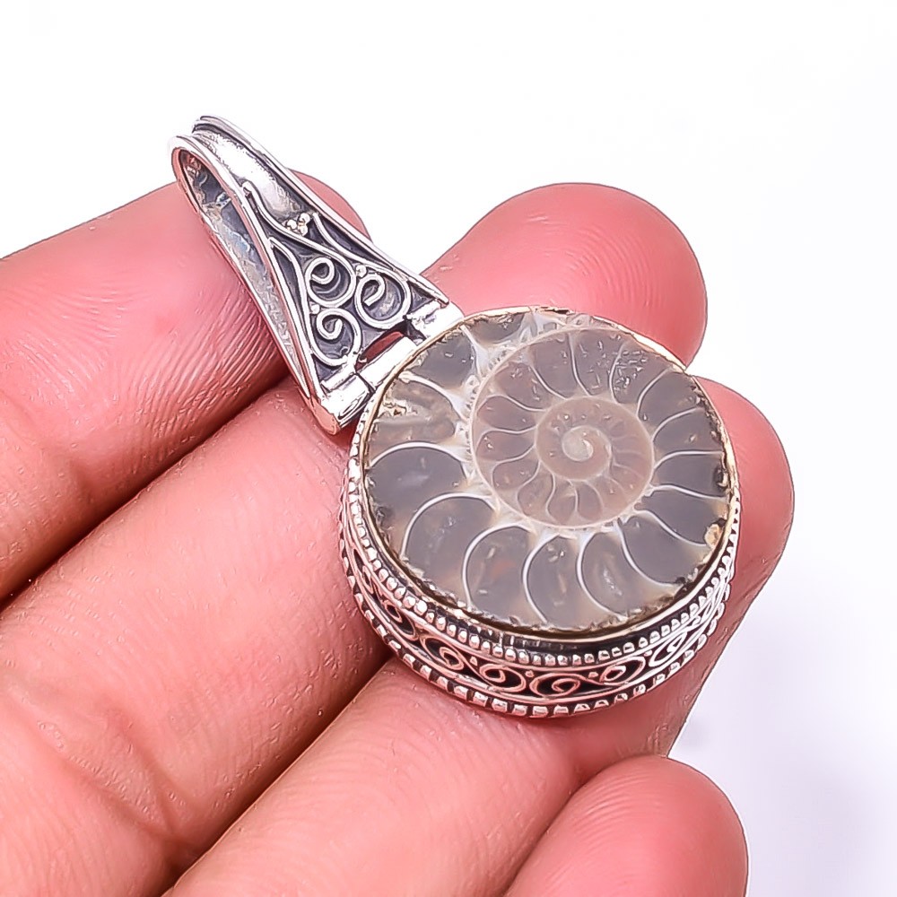 Cleoniceras Cleon Ammonite -Fossil Fine Art 925 Sterling Silver Pendant 1.76″ P7