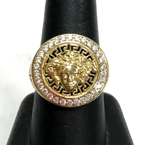 (MA3) Men’s 14k Yellow Gold 9.1 Grams CZ Greek Key Fashion Ring – Size 10