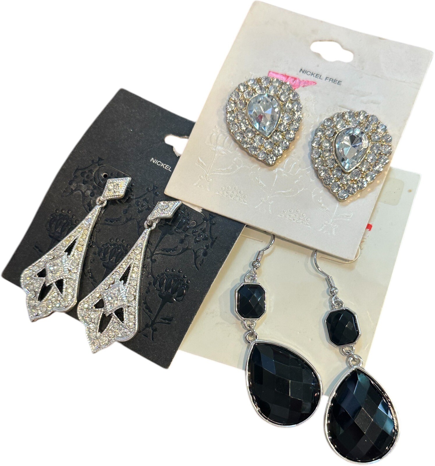 Lot Of 3 Fashion Earrings Art Deco Style, Post And Dangles Statement Jewelry