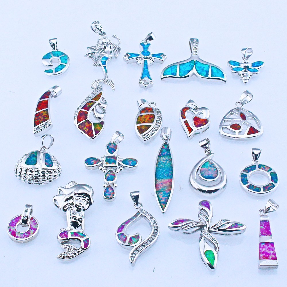 20PCS Wholesale Lots Mixed Jewelry Silver Fire Opal Pendant A047