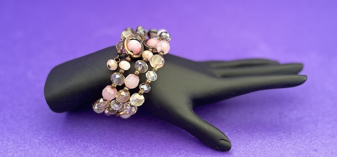 Womens Multi-wrap Memory Wire Beaded Bracelet Shades of Pink Glass Beads SALE!