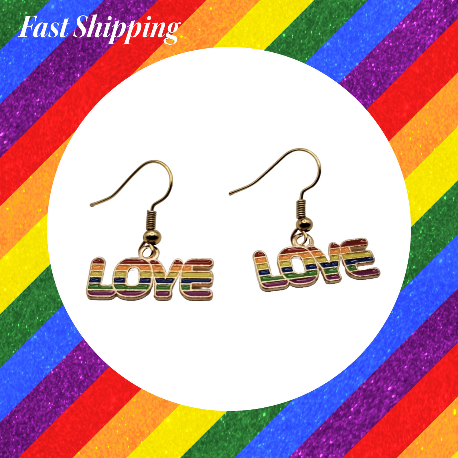 LOVE Rainbow Stripe Earrings 🌈 LGBTQ Pride Jewelry – Free Fast Shipping Gift