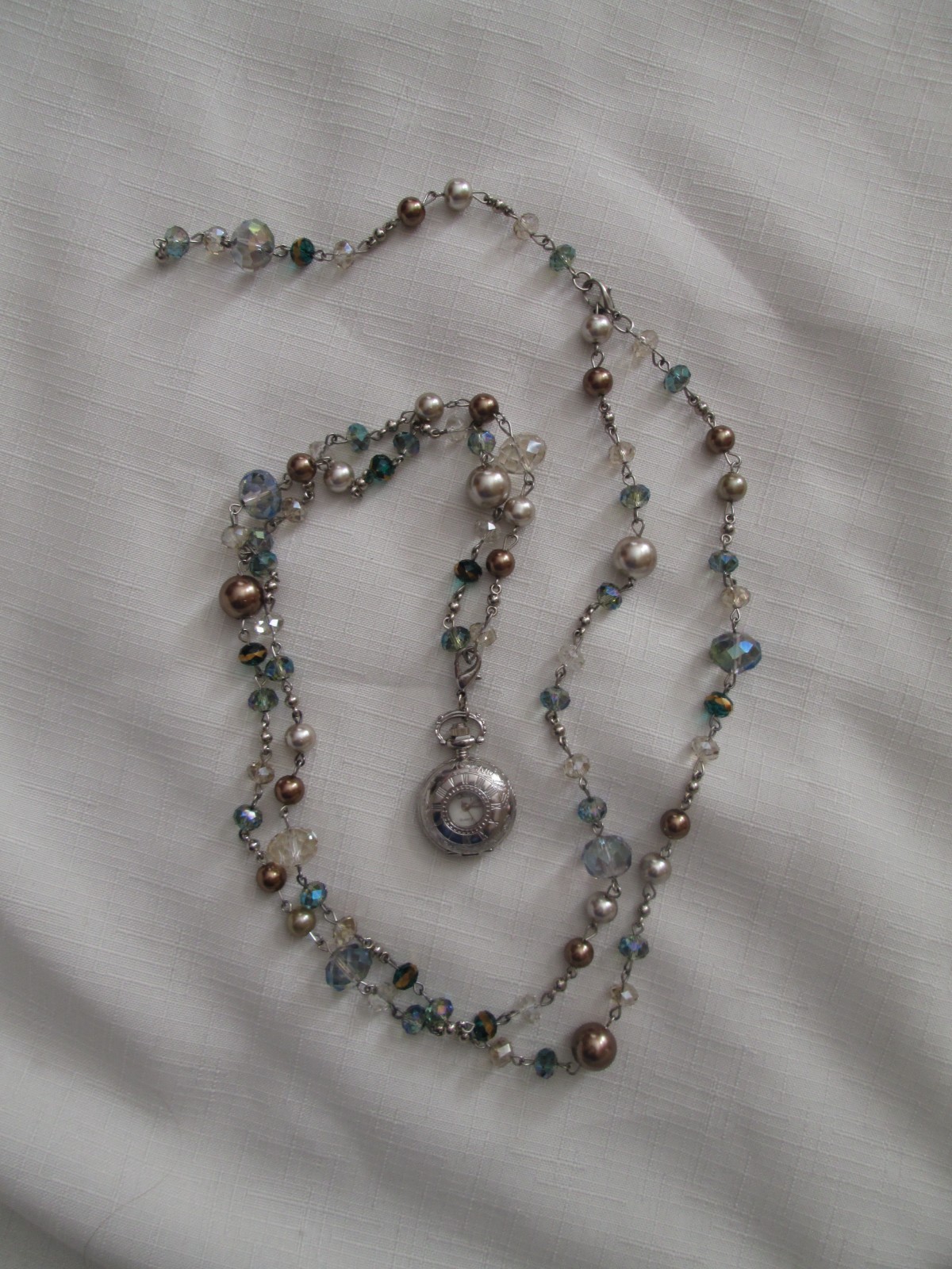 ART BY AMY LABBE UNIQUE BEADED WATCH CLOCK NECKLACE