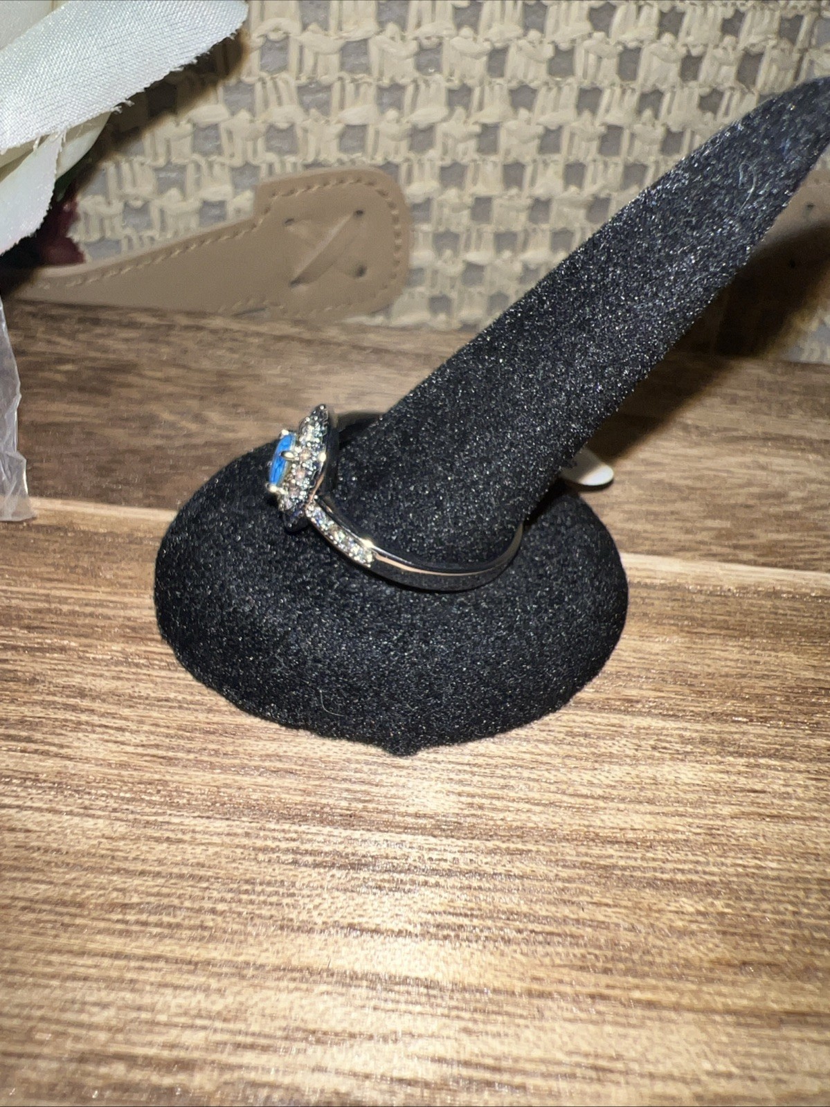 Bomb Party Forever Inspired Sz 9 Ring. Lab Created Sapphire. Rhodium & Hematite