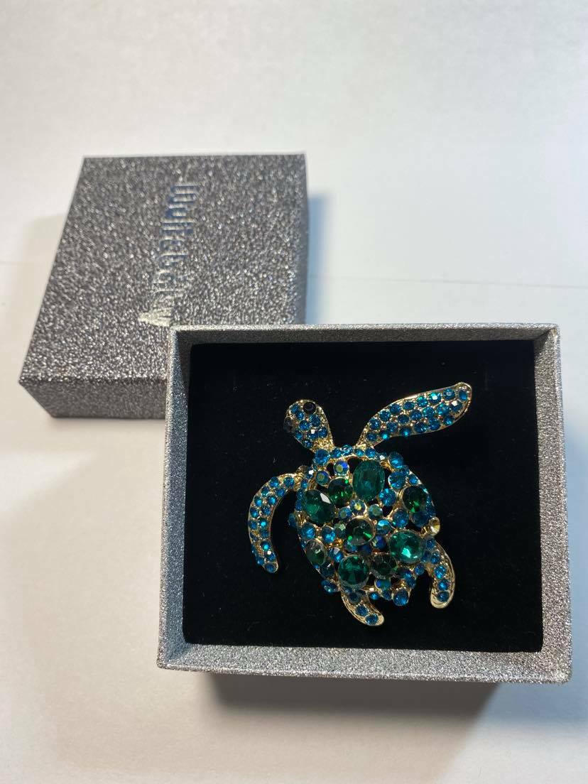 Wuli&baby Green Rhinestone Turtle Brooches Women Men Sea Turtle Animal