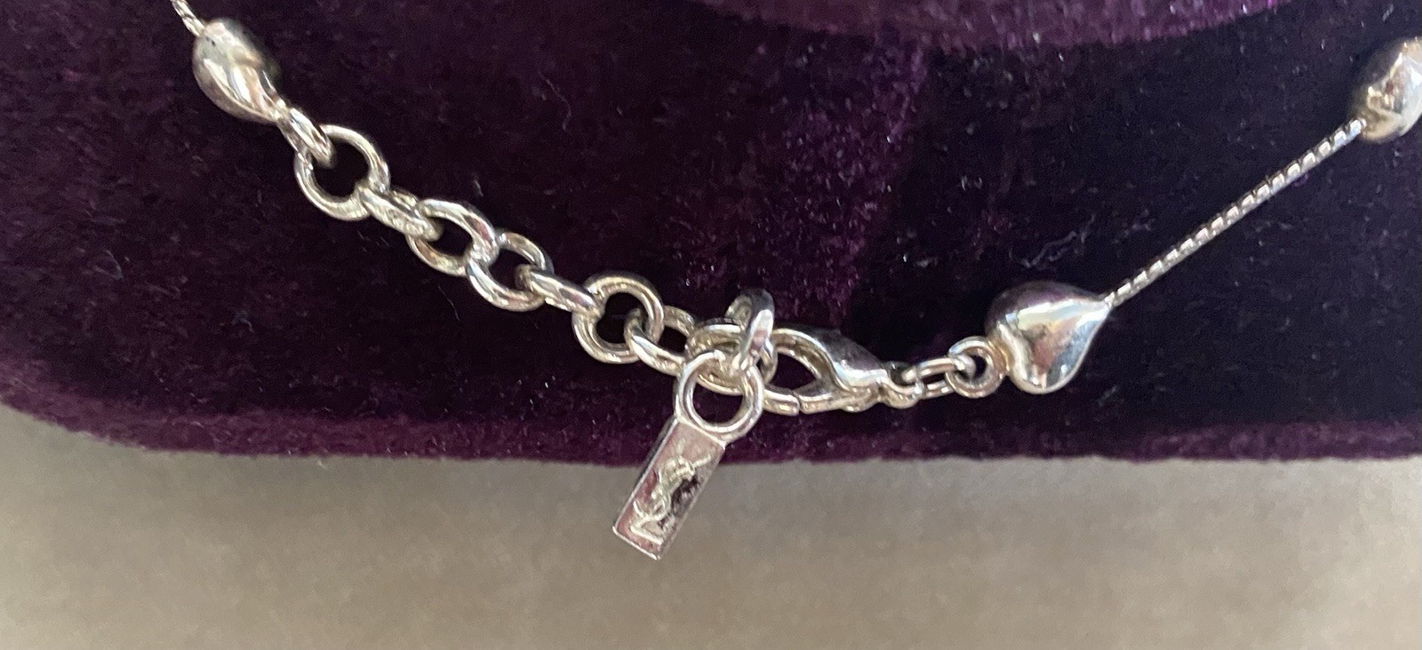 YSL PARIS HEART Necklace Silver Plated 17″ Yves Saint Laurent SILVER LOGO Tag