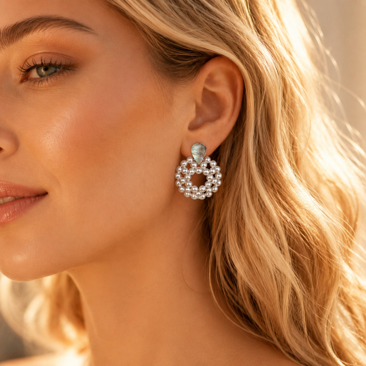 Double Chain Drop Earrings White Bead Studs Dainty Layered Minimal Jewelry