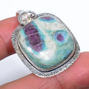 Ruby In Fuschite- India Handmade Simulated 925 Sterling Silver Pendant 1.56″ T17