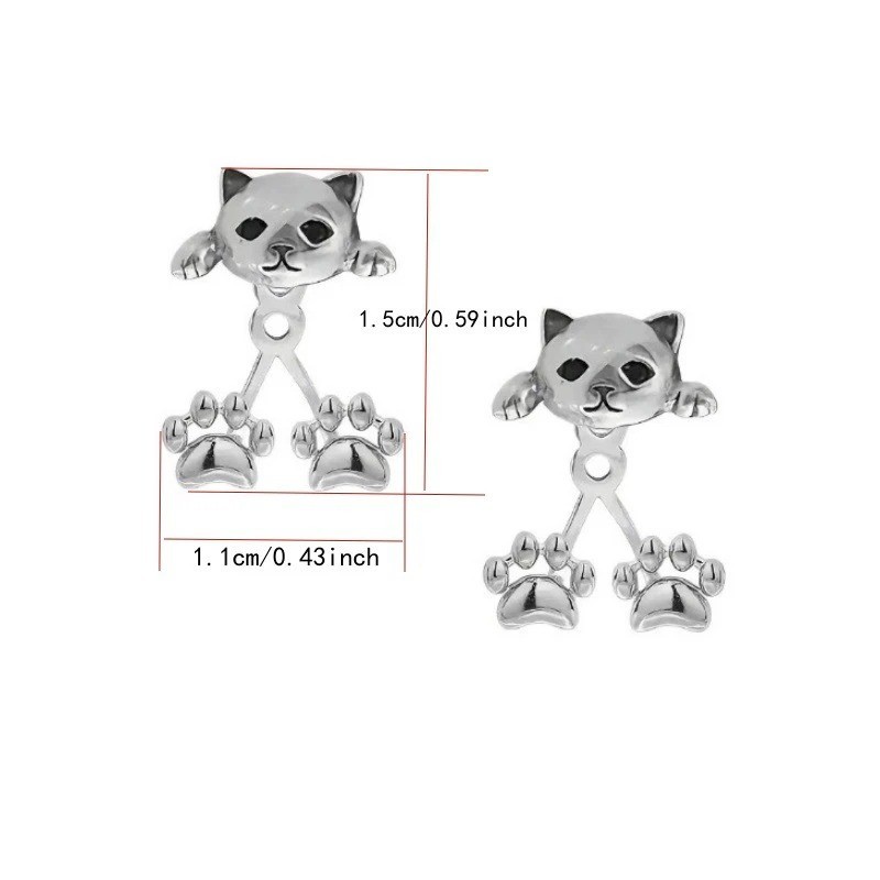 1pair Vintage Cat Paw Stud Earrings Back Hanging Silver Animal Jewelry Gift