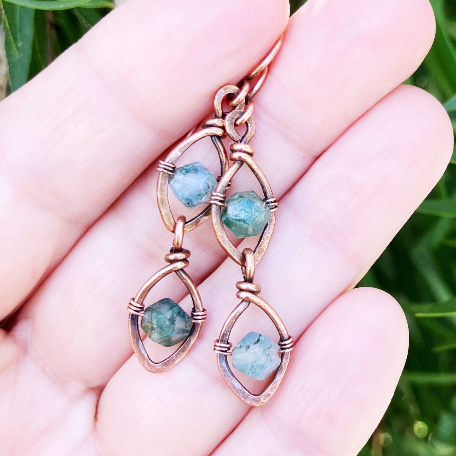 Rough Stone Bohemian Dangle Earrings Leaf Wire Wrapped Nature Jewelry Handmade