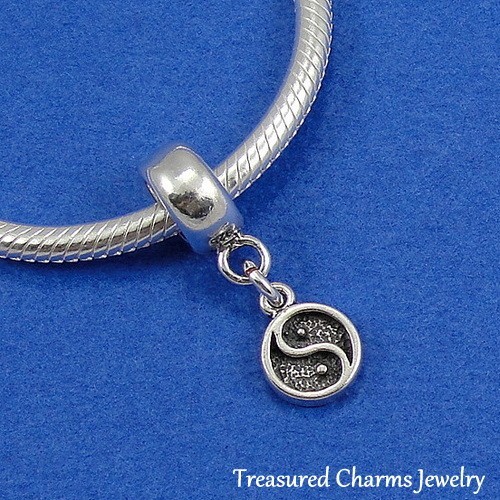 .925 Sterling Silver YIN YANG SYMBOL Dangle Bead CHARM fits EUROPEAN Bracelet