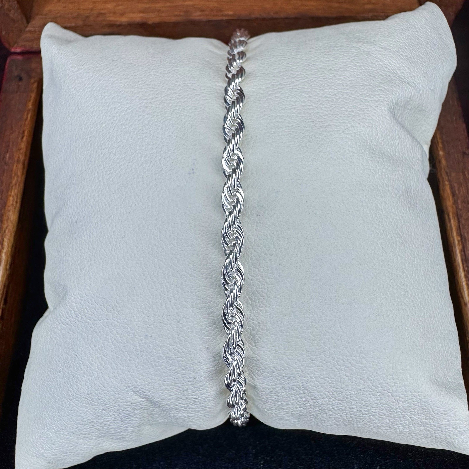 4mm Rope Bracelet 7.5 Inch 925 Silver Plated Classic Unisex Minimalist Chain