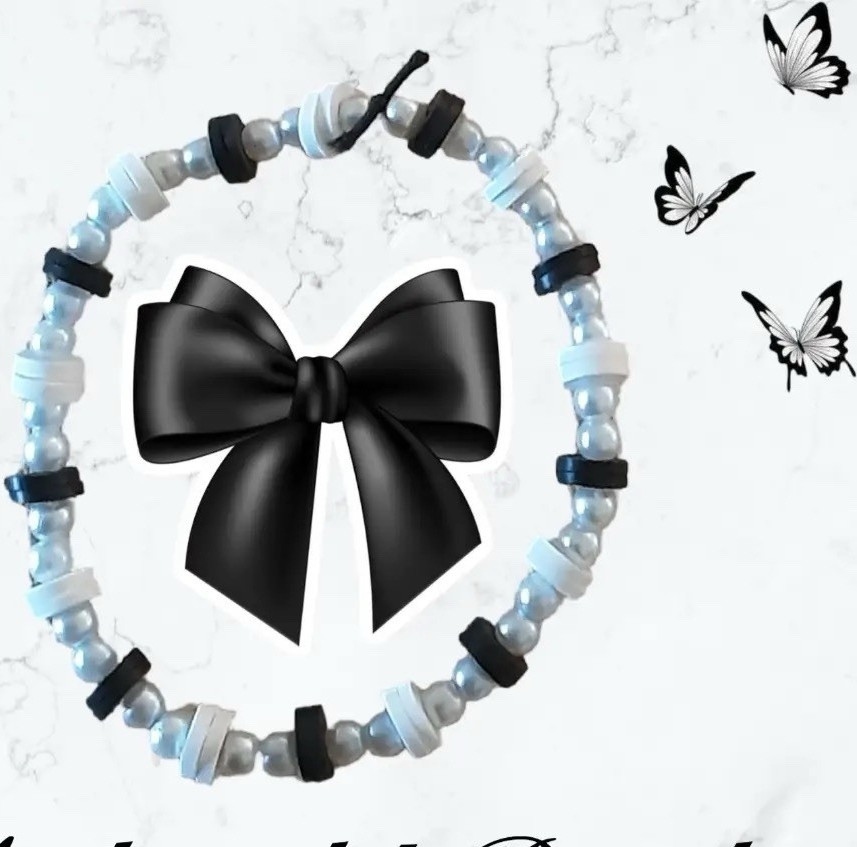 Black & White Multicolor Round Beaded Stretch Bracelet, No Clasp
