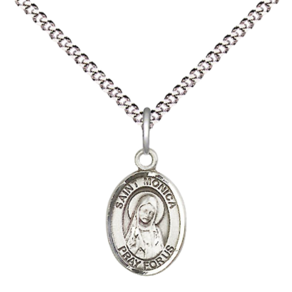 Small Pewter Saint Monica Medal Pendant 18″ Lobster Claw Chain Catholic Necklace