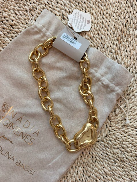 Nadia Gimenes x Anna Carolina Bassi Chunky Gold Heart Chain Statement Necklace
