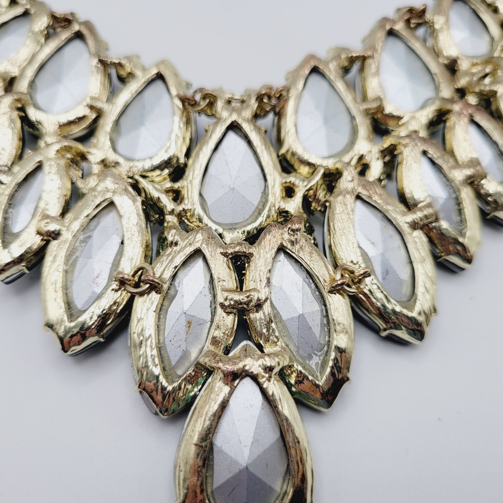 Christina Collection Green Faceted Glass Rhinestone Gold Tone Formal Necklace