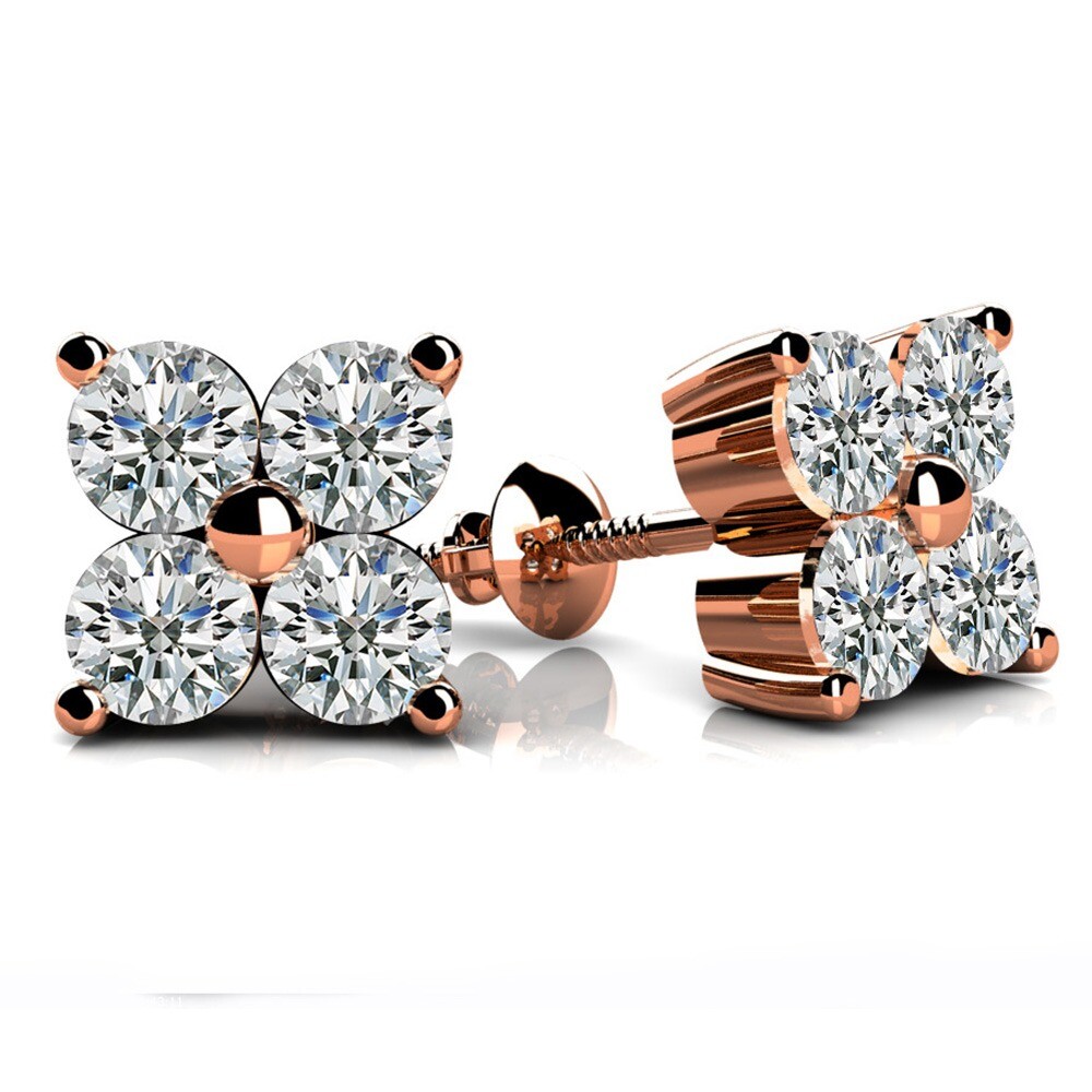 Solid 10k Rose Gold 0.96 ct Simulated Diamond Round Cut Diamond Stud Earrings