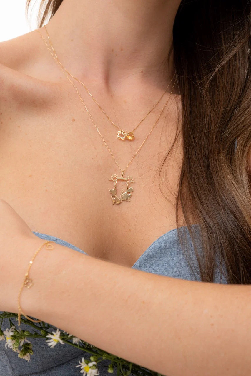 14k Yellow Gold Shaped Dog heart For Woman, Teen and Kids