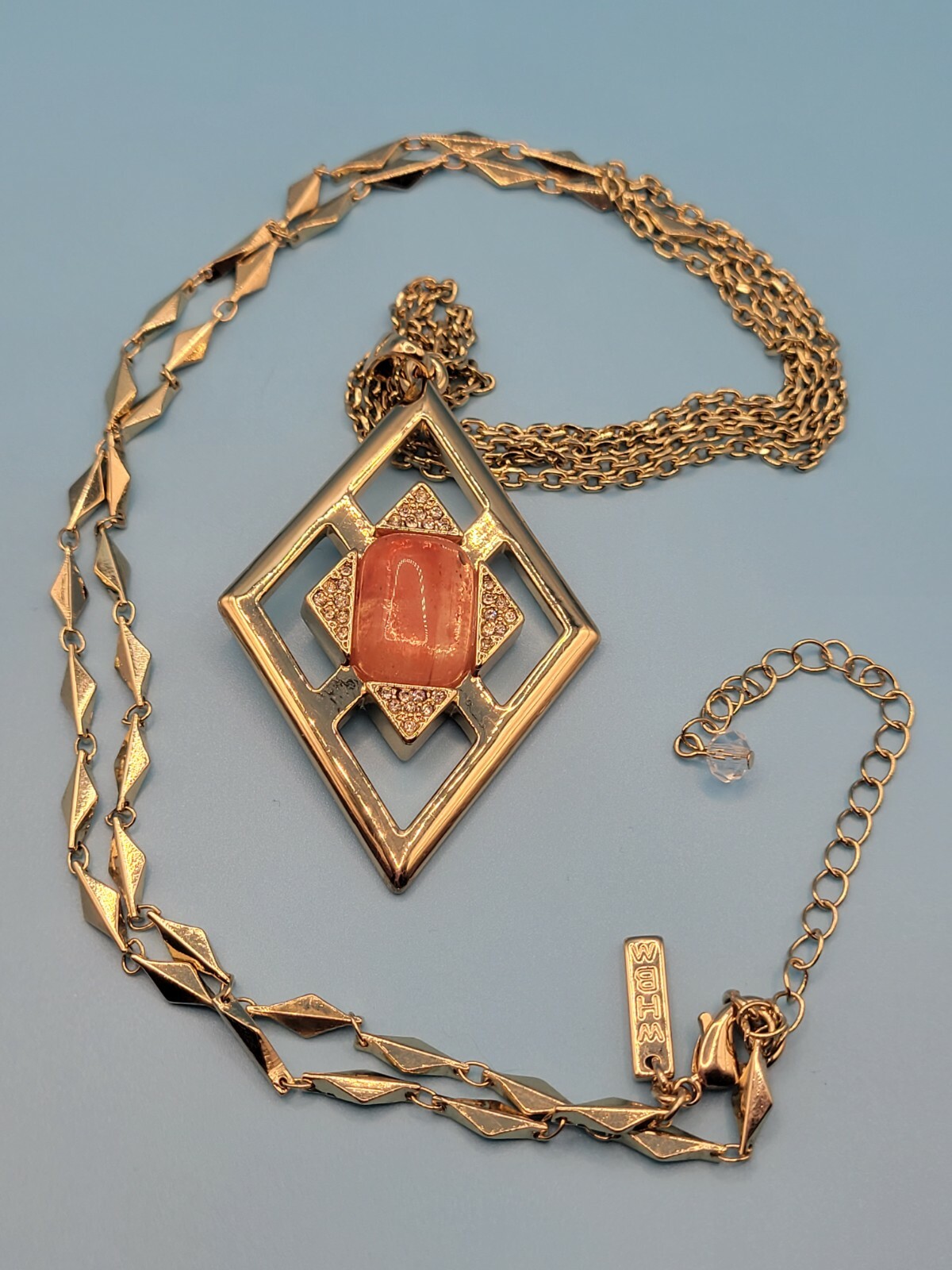 NWT White House Black Market Cutout Coral Color Stone Pendant 32″+ Necklace