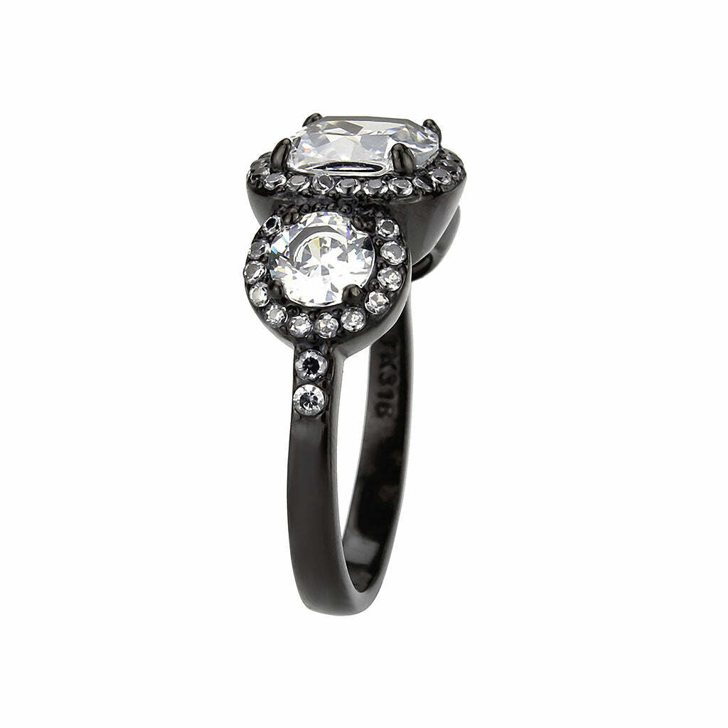TK3784 – IP Black (Ion Plating) Stainless Steel Ring with AAA Grade CZ in Clear