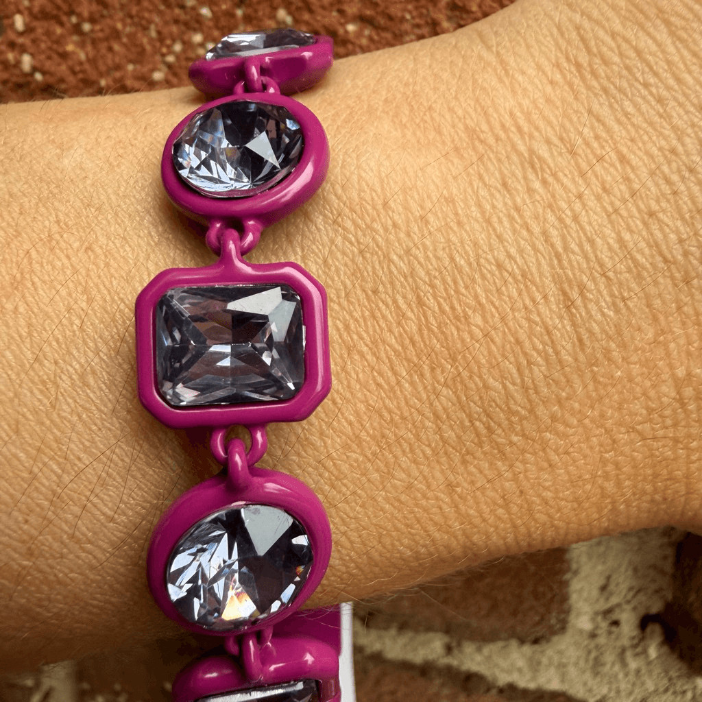 Karl Lagerfeld $58 Women’s Geometric Crystal Flex Bracelet Fuchsia OS NWT
