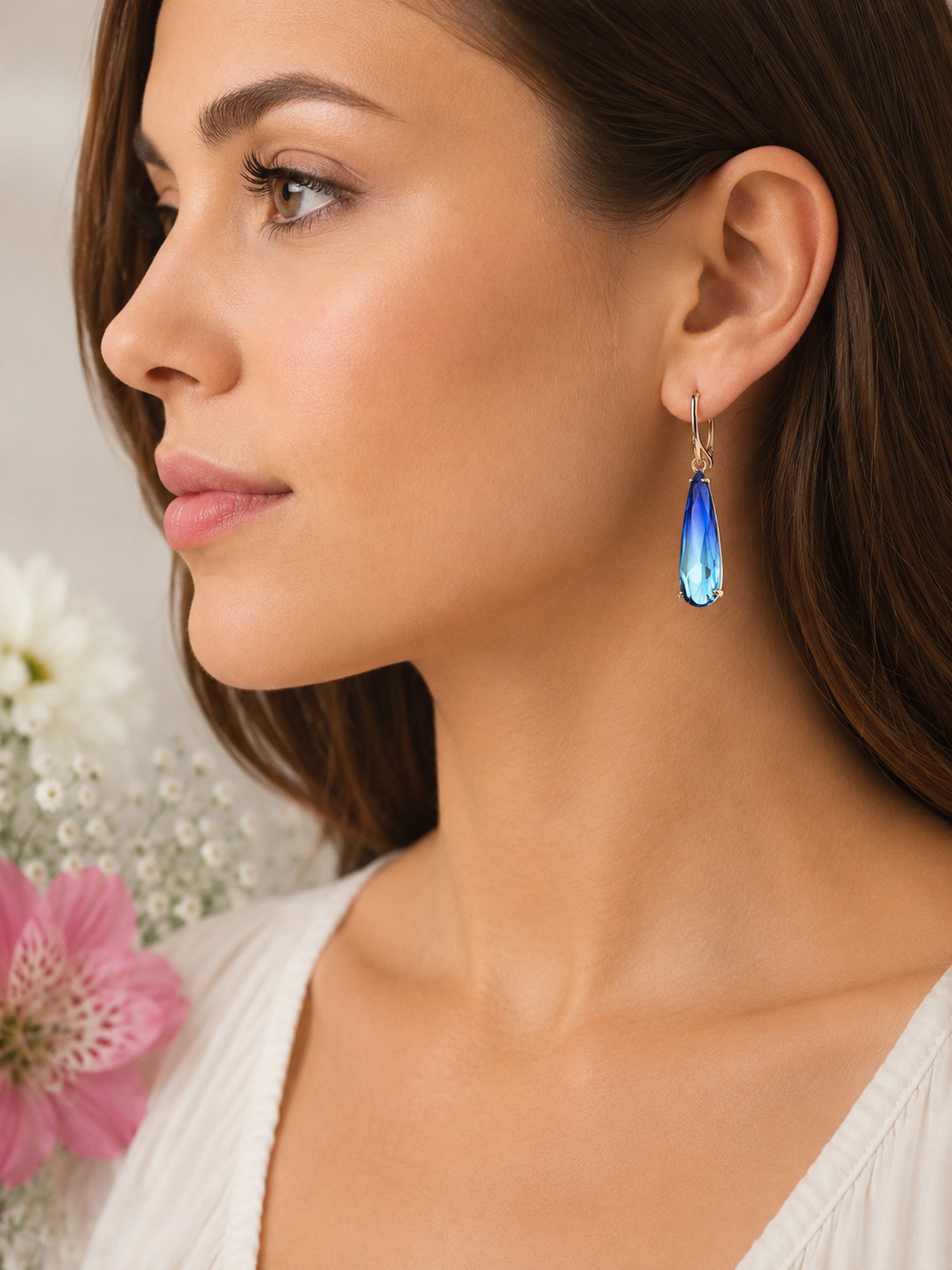 Lab Made Ombre Blue Sapphire Earrings 14k Rose Gold Vermeil Nickel Free
