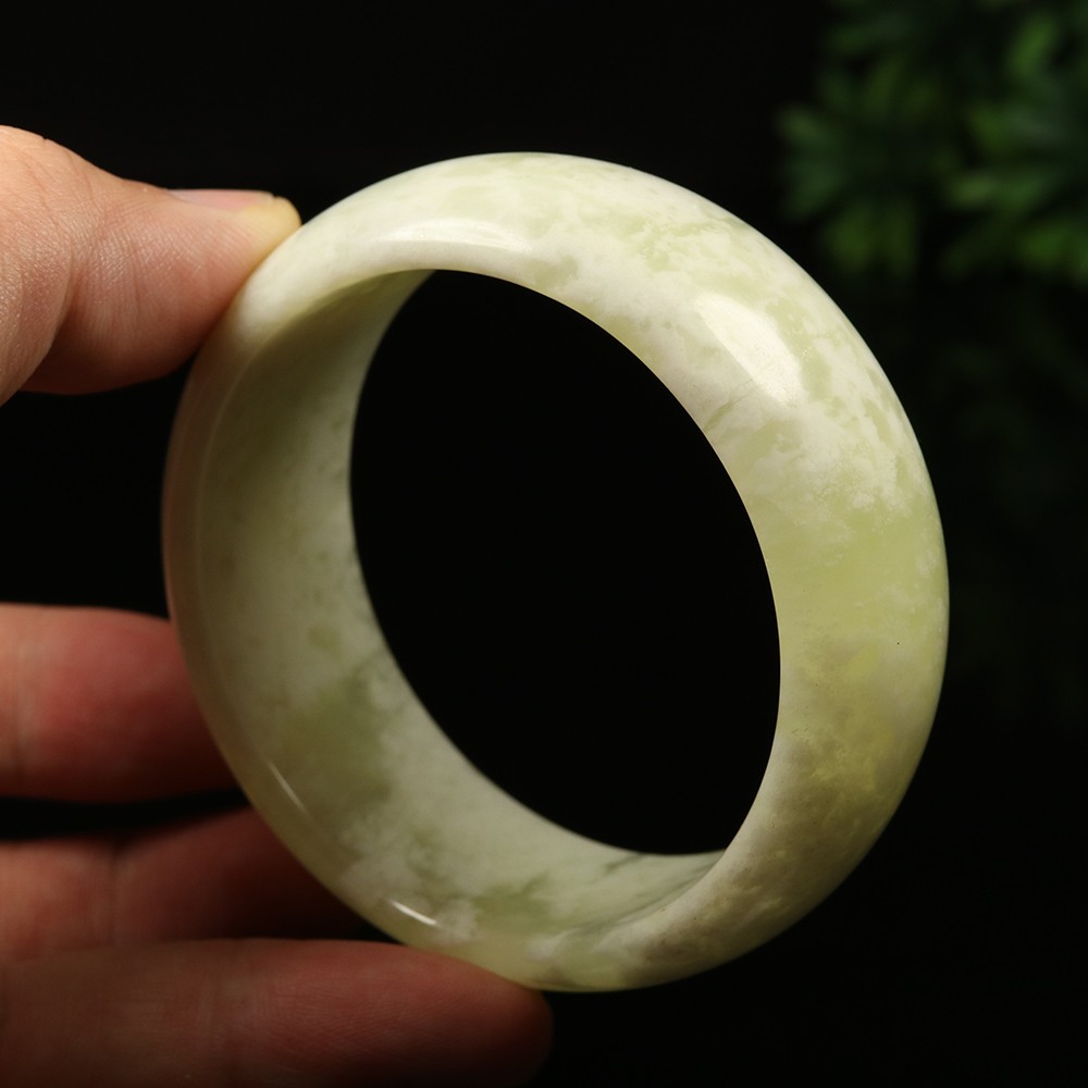 59mm Grade A 100% Natural Green Jade Bangle Wide Bracelet Chinese Xiu Jade V8088