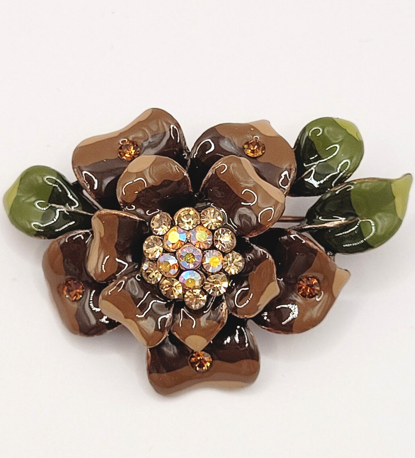3 Flowers Sparkling Rhinestone Glossy Enamel Metal Floral Trio Brooch Pin Set