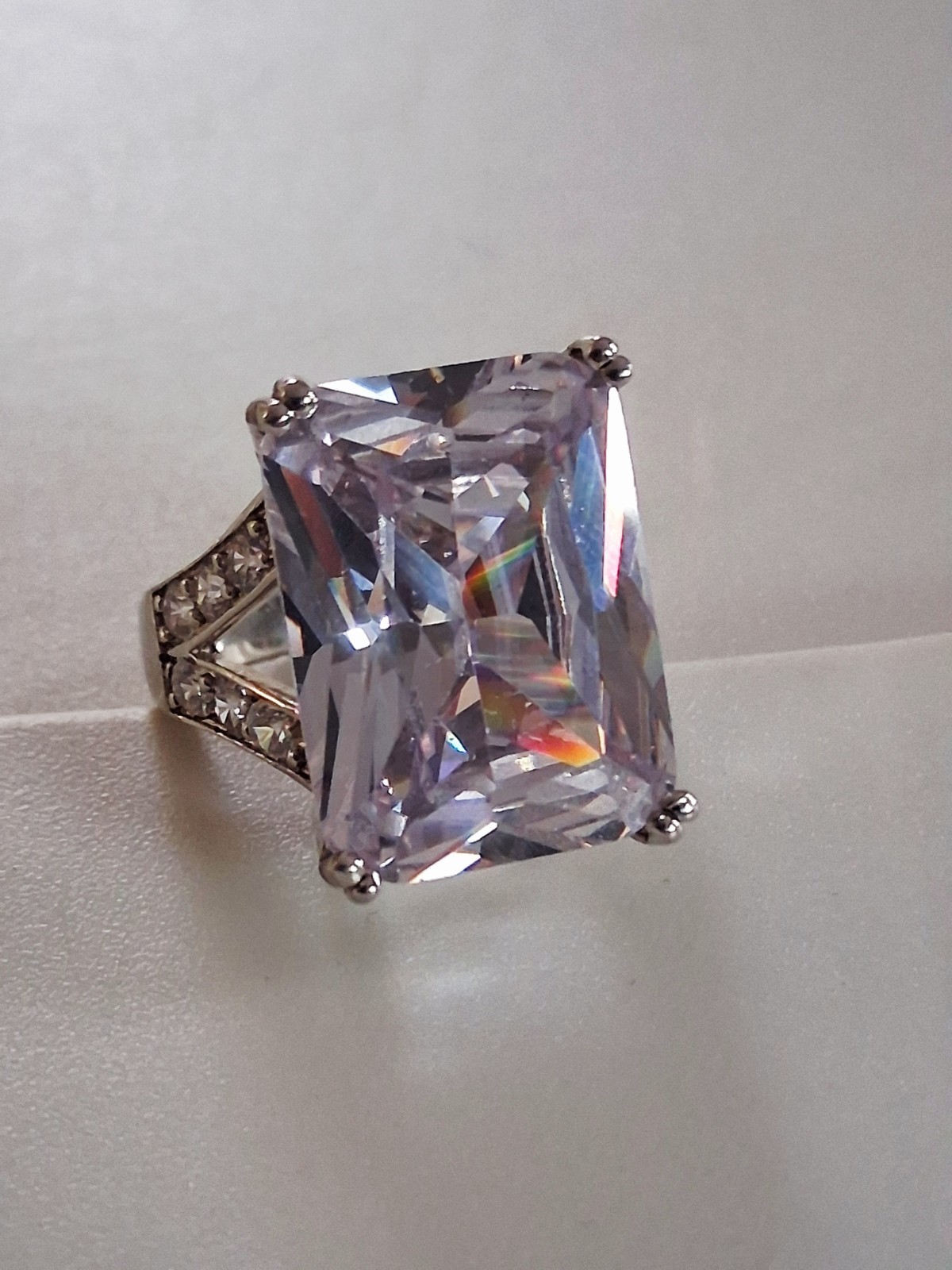 Emerald Cut 27 Carats Platinum Plated Statement Ring Size 8 SETA Palm Beach
