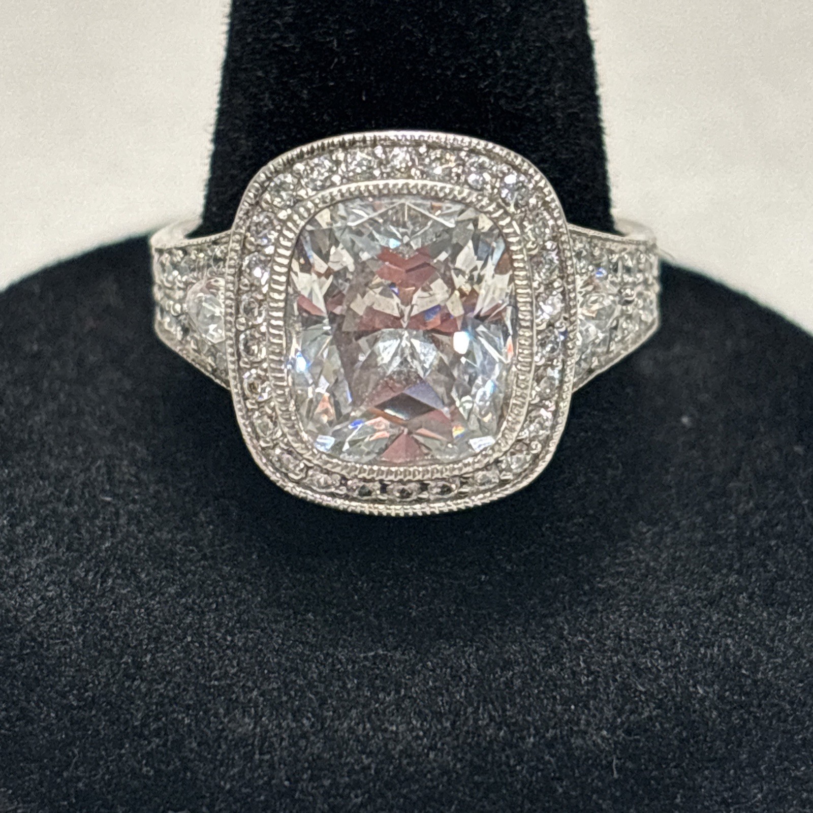 SZ 7 JEAN DOUSSET .925 SS ART DECO 5.26CT ABSOLUTE CZ RING VTG