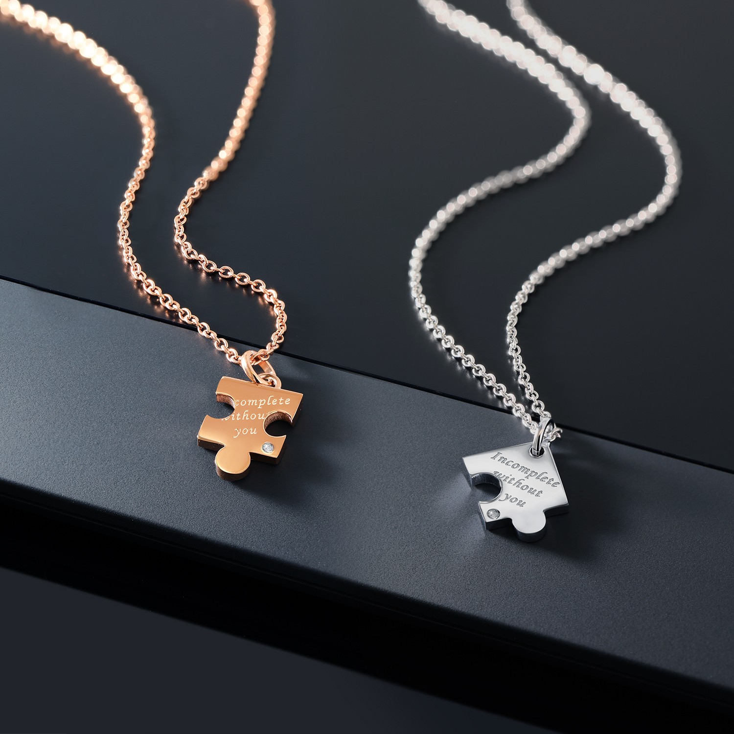 2 pieces Incomplete without You Diamond Accent Engraved Stainless Steel Perfect