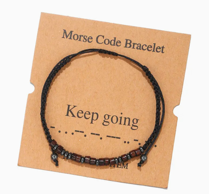 “Keep Going” Morse Code Bracelets w/Adjustable String, Inspirational Bracelets