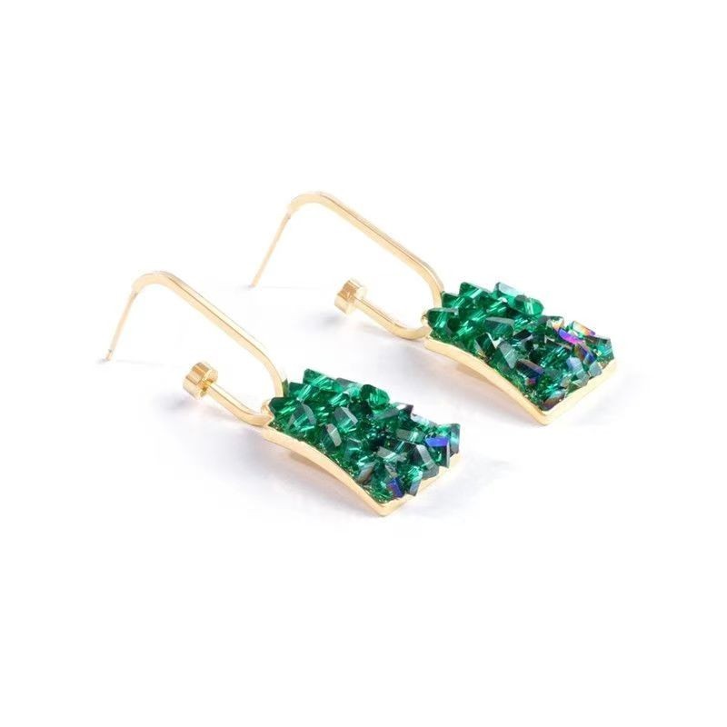Green crystal zircon earrings with niche design and high-end temperament earring