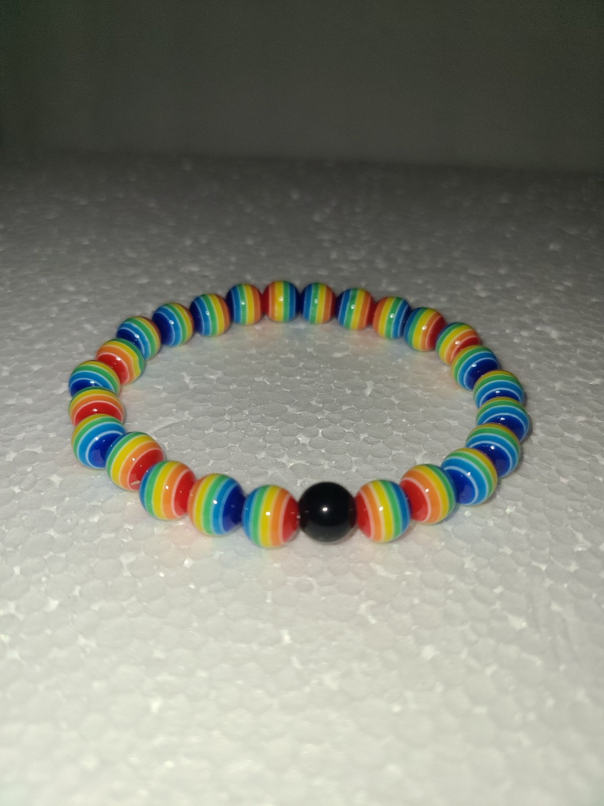 NWOT RAINBOW STRIPED 🌈 BEADED STRETCH BRACELET PRIDE