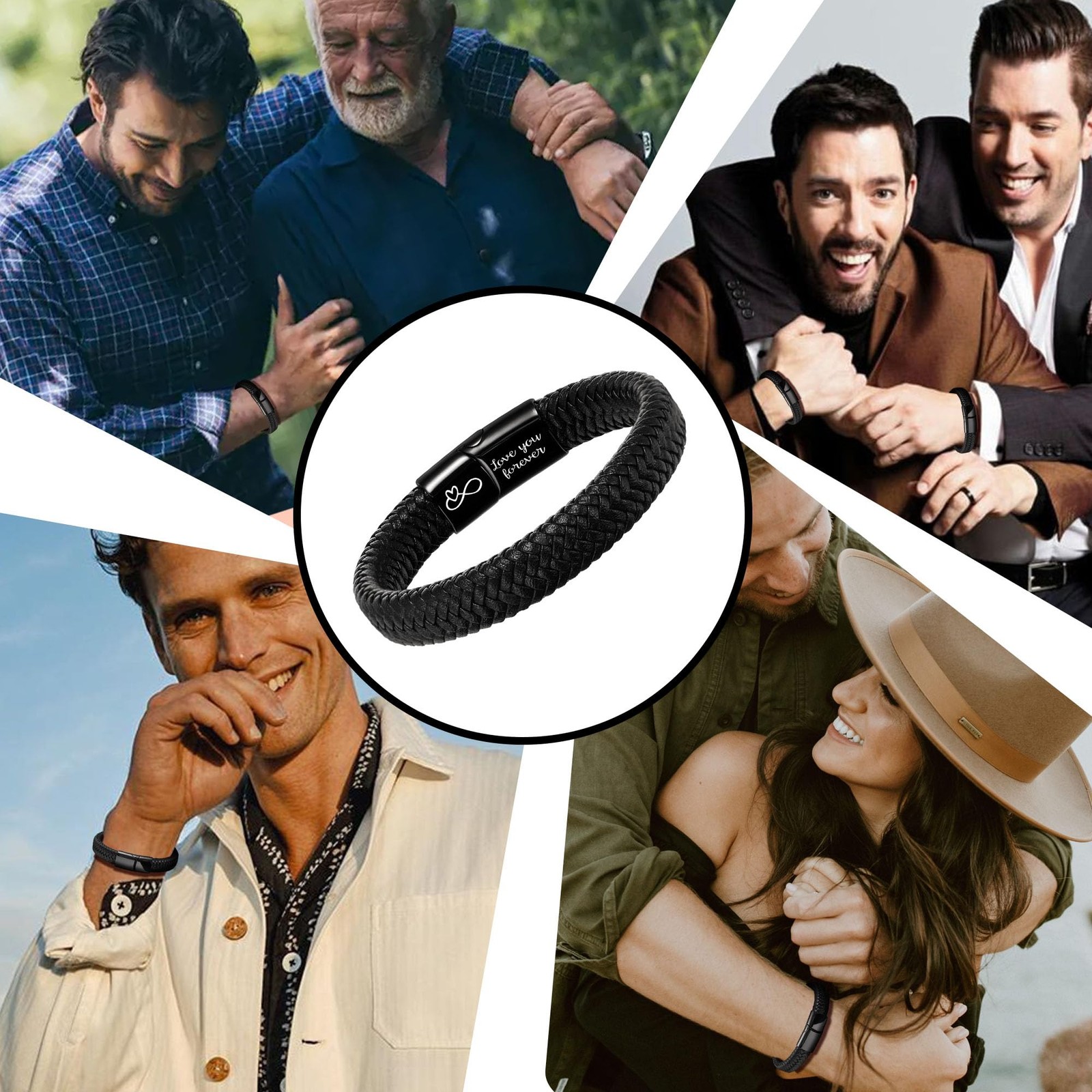 Mens Leather Bracelet I Love You Gifts for Him Men 9 inch To my husband
