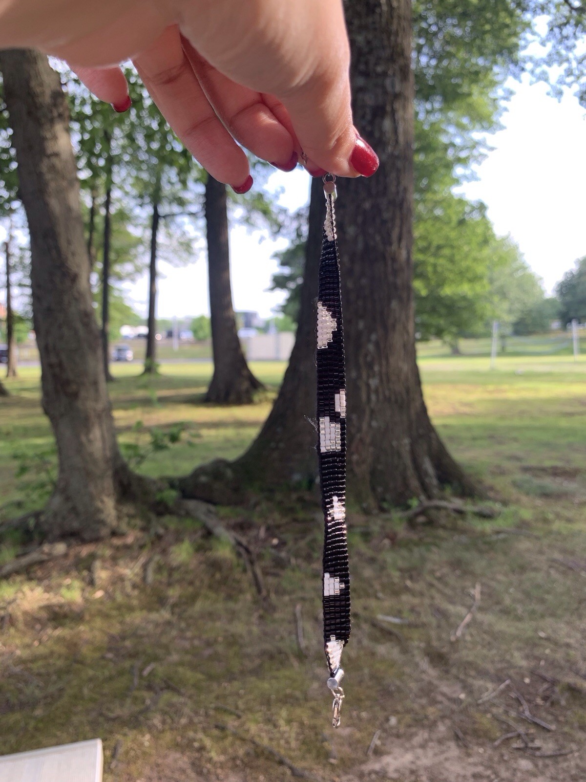 Black & Silver Rectangle Miyuki Beaded Bracelet | Lobster Clasp | Adjustable