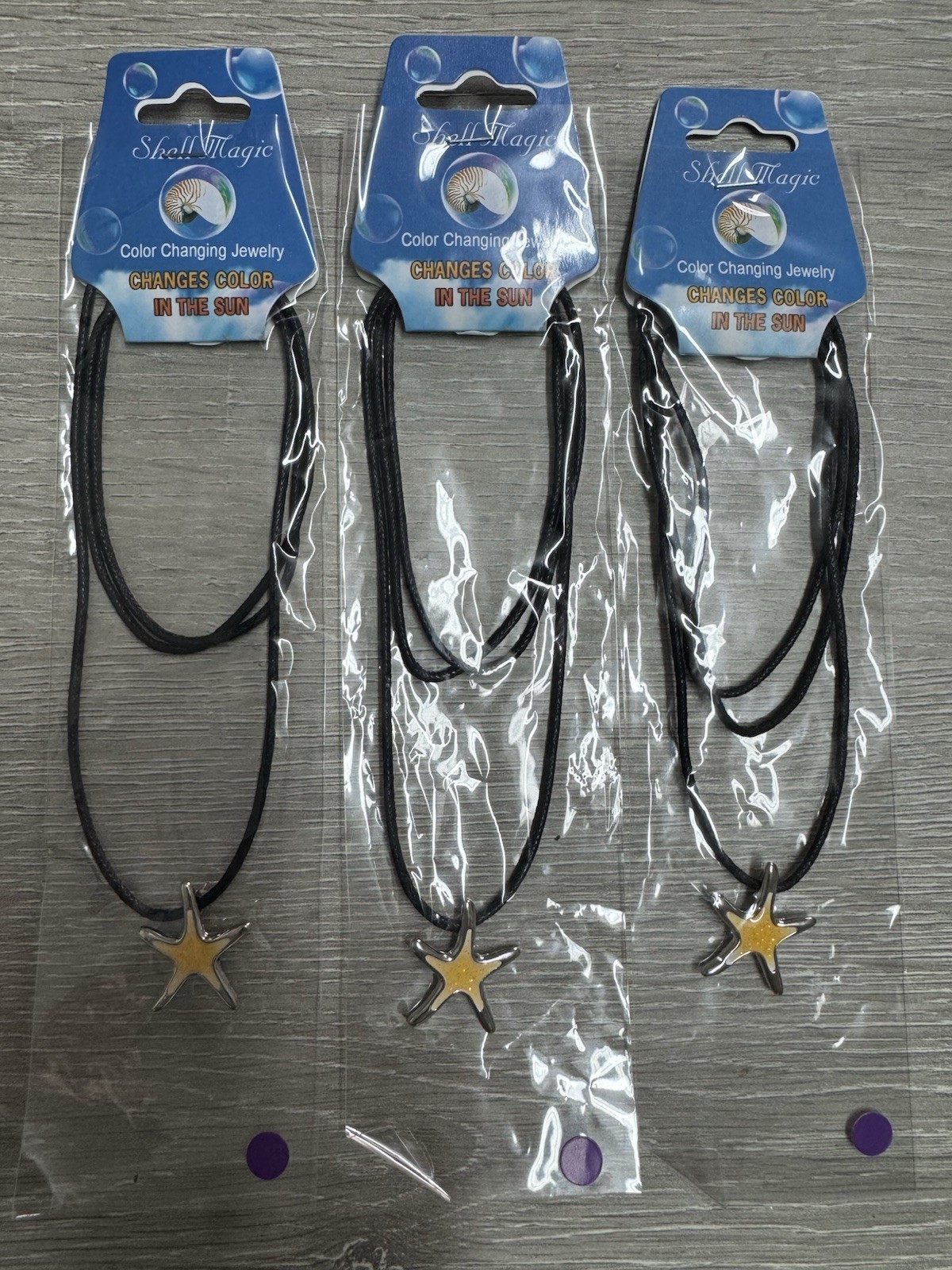 (LOT OF 3) Shell-Magic Star Fish Necklace Changes color to PURPLE in the sun-NEW