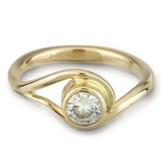 925 Silver Gold Finish 1 Ct Round Simulated Diamond Wedding Engagement Ring