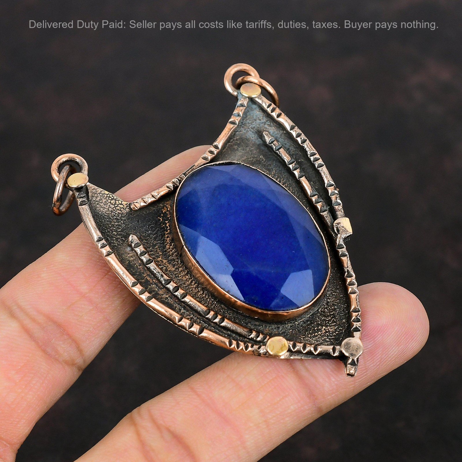 Valentines Sale Oval Blue Saphire Gemstone Copper Unique Wedding Pendant Jewelry