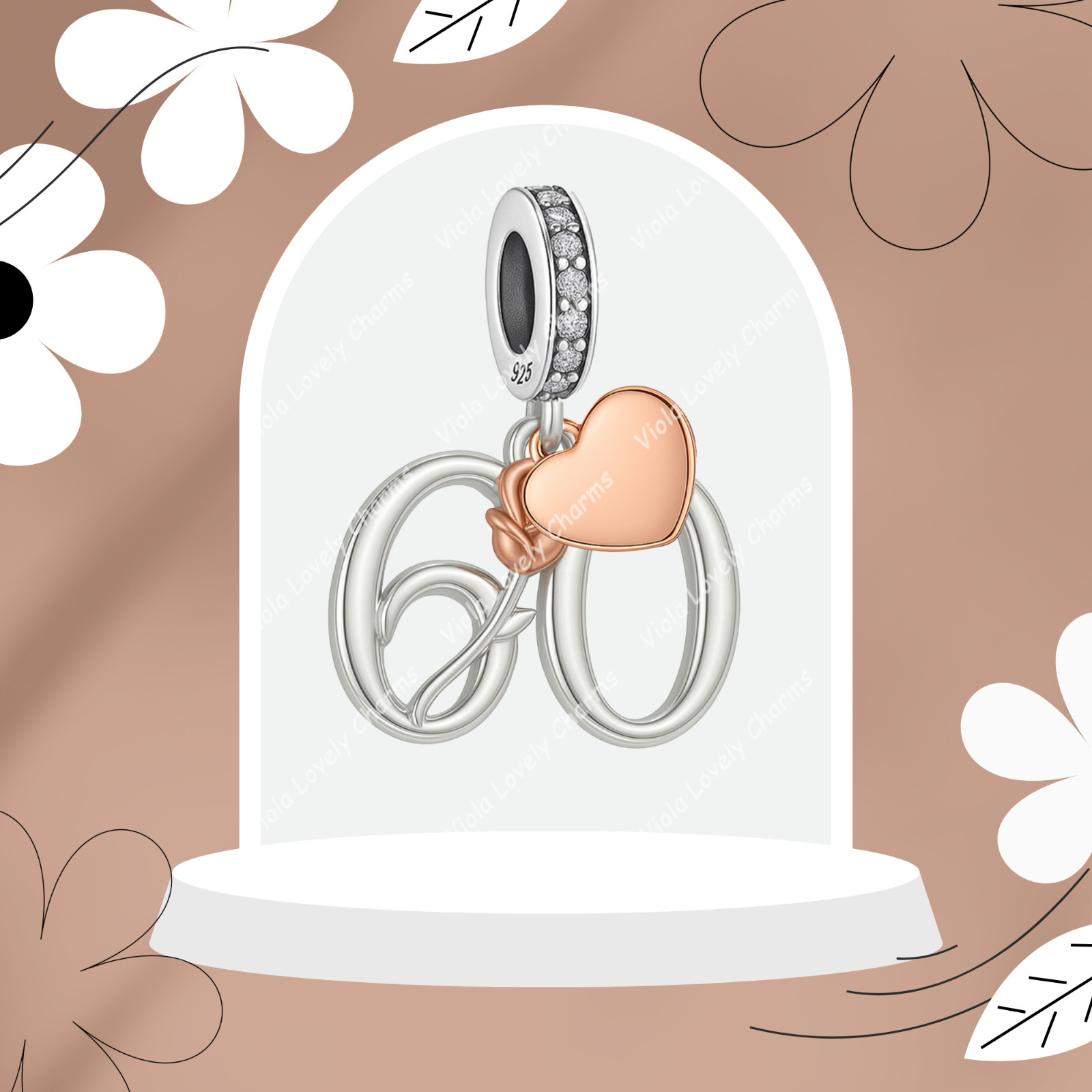 60th Birthday Charm For Bracelet, 60th Charm, Birthday Charm
